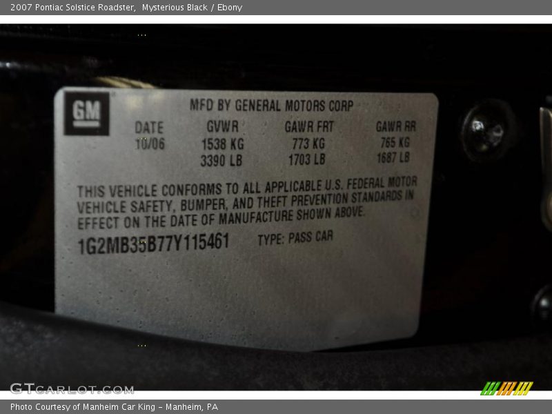 Mysterious Black / Ebony 2007 Pontiac Solstice Roadster