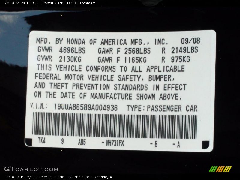 Crystal Black Pearl / Parchment 2009 Acura TL 3.5