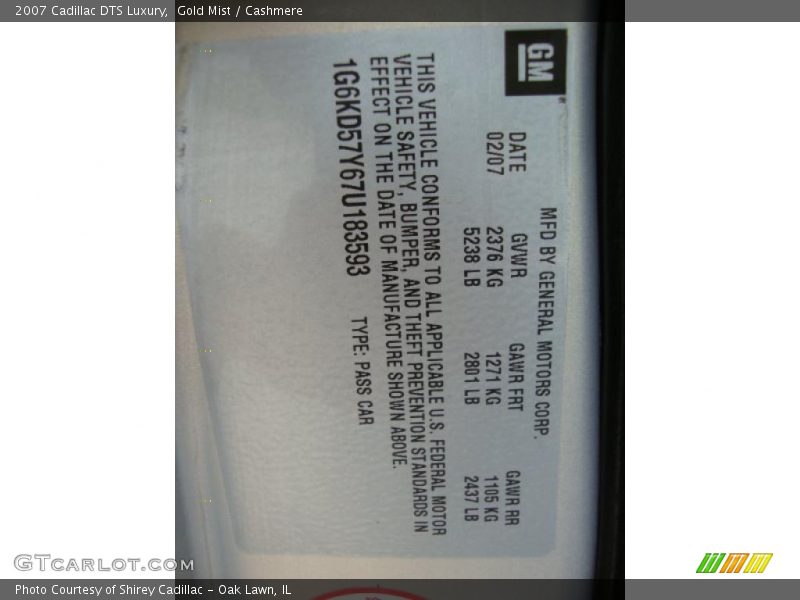 Gold Mist / Cashmere 2007 Cadillac DTS Luxury