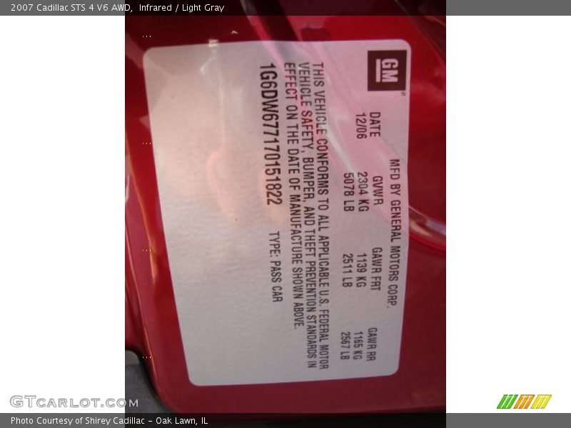 Infrared / Light Gray 2007 Cadillac STS 4 V6 AWD