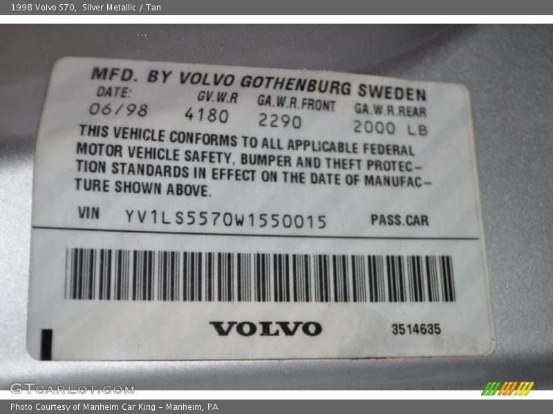 Silver Metallic / Tan 1998 Volvo S70