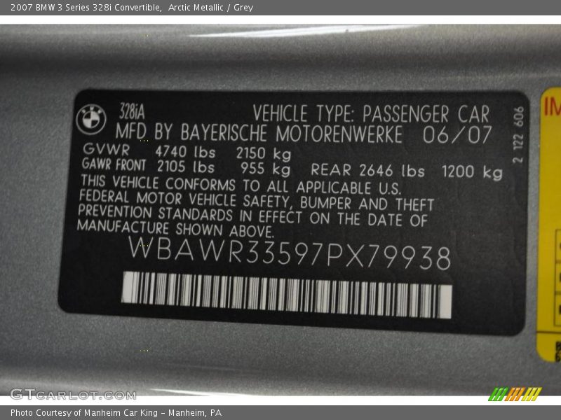Arctic Metallic / Grey 2007 BMW 3 Series 328i Convertible