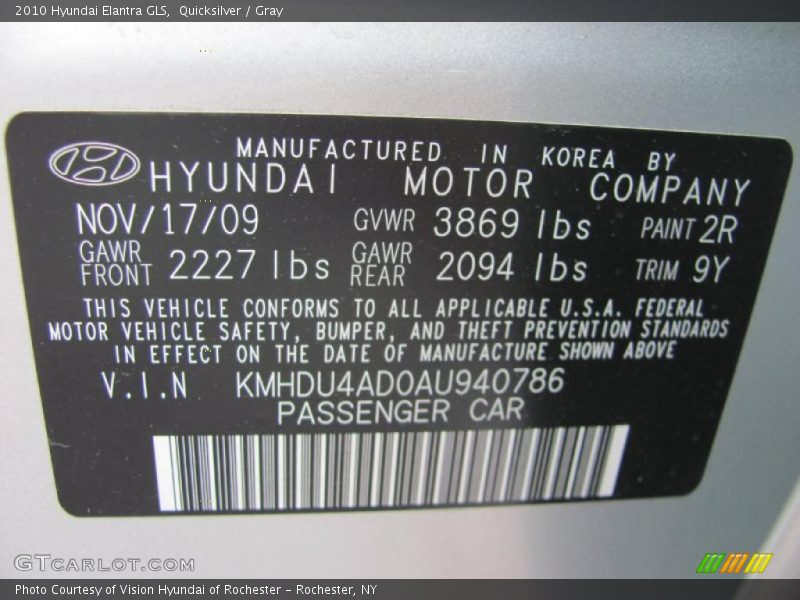 Quicksilver / Gray 2010 Hyundai Elantra GLS
