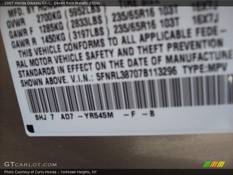 Desert Rock Metallic / Gray 2007 Honda Odyssey EX-L
