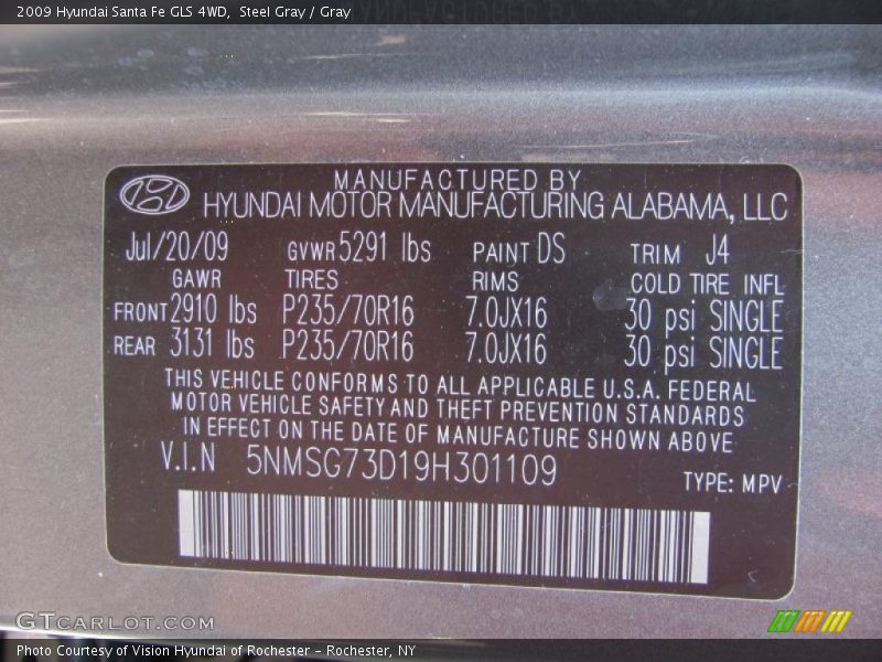 Steel Gray / Gray 2009 Hyundai Santa Fe GLS 4WD