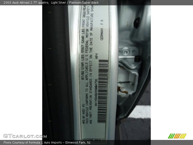 Light Silver / Platinum/Saber Black 2003 Audi Allroad 2.7T quattro