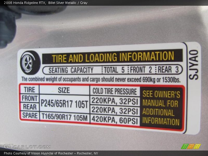 Billet Silver Metallic / Gray 2008 Honda Ridgeline RTX