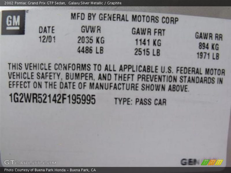 Galaxy Silver Metallic / Graphite 2002 Pontiac Grand Prix GTP Sedan