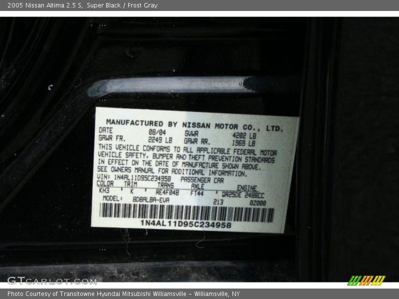 Super Black / Frost Gray 2005 Nissan Altima 2.5 S