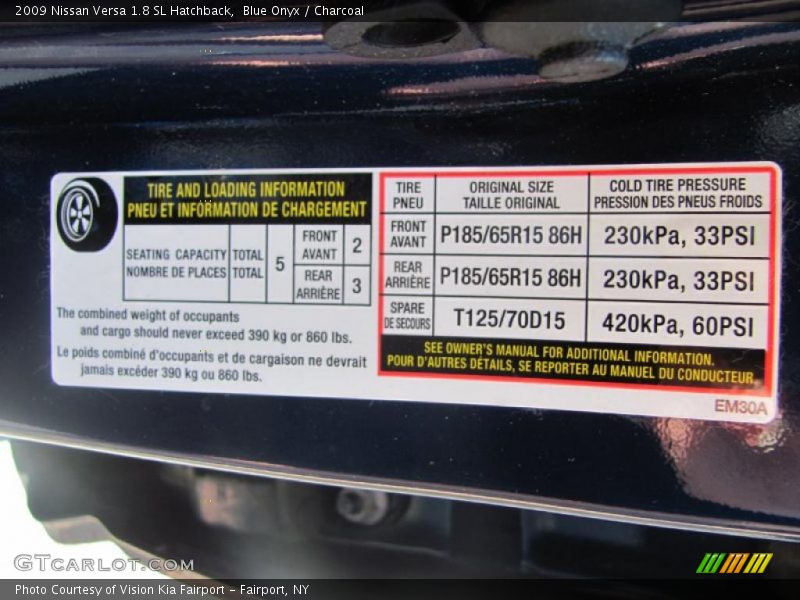 Blue Onyx / Charcoal 2009 Nissan Versa 1.8 SL Hatchback