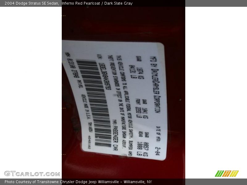 Inferno Red Pearlcoat / Dark Slate Gray 2004 Dodge Stratus SE Sedan