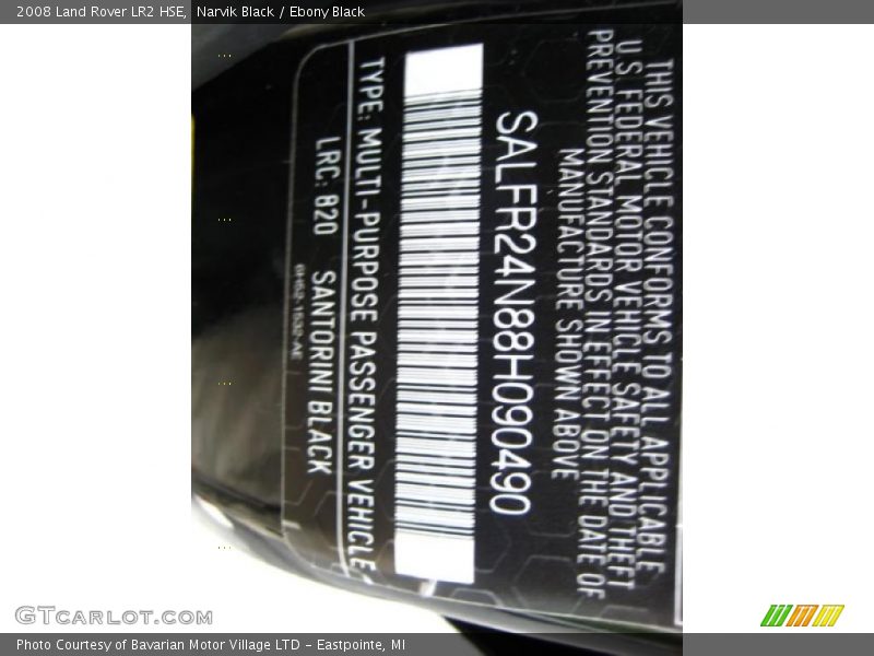 Narvik Black / Ebony Black 2008 Land Rover LR2 HSE