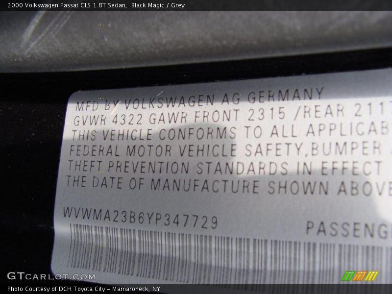 Black Magic / Grey 2000 Volkswagen Passat GLS 1.8T Sedan