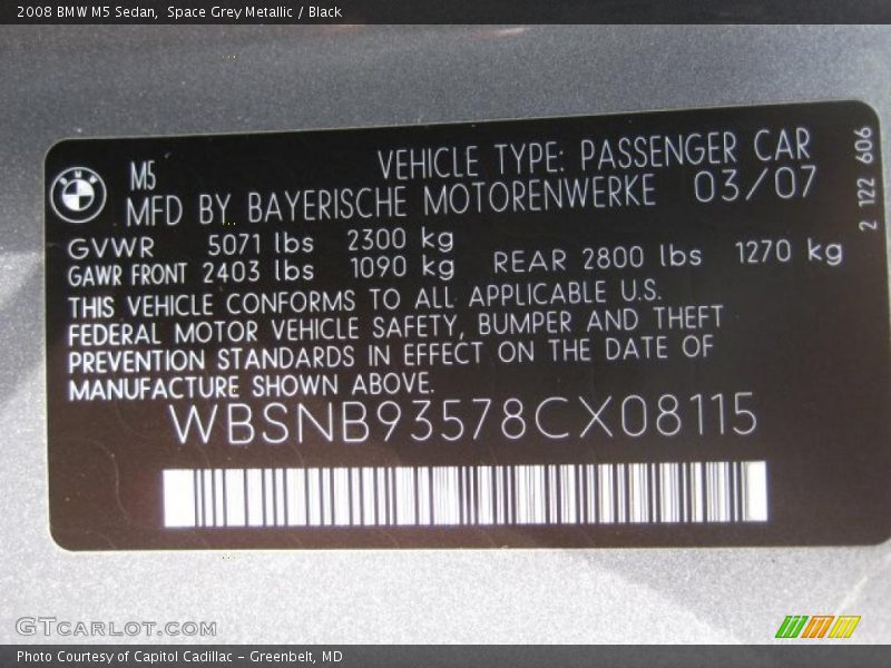 Space Grey Metallic / Black 2008 BMW M5 Sedan
