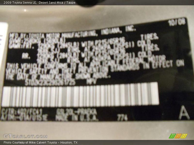 Desert Sand Mica / Taupe 2009 Toyota Sienna LE