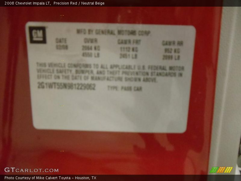 Precision Red / Neutral Beige 2008 Chevrolet Impala LT