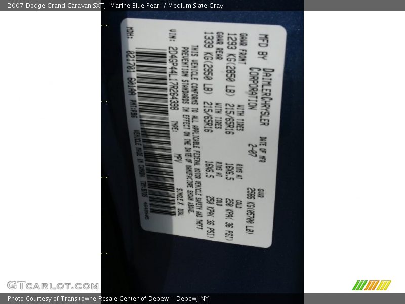 Marine Blue Pearl / Medium Slate Gray 2007 Dodge Grand Caravan SXT