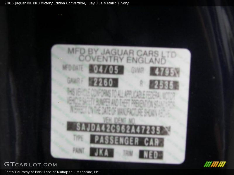 Bay Blue Metallic / Ivory 2006 Jaguar XK XK8 Victory Edition Convertible