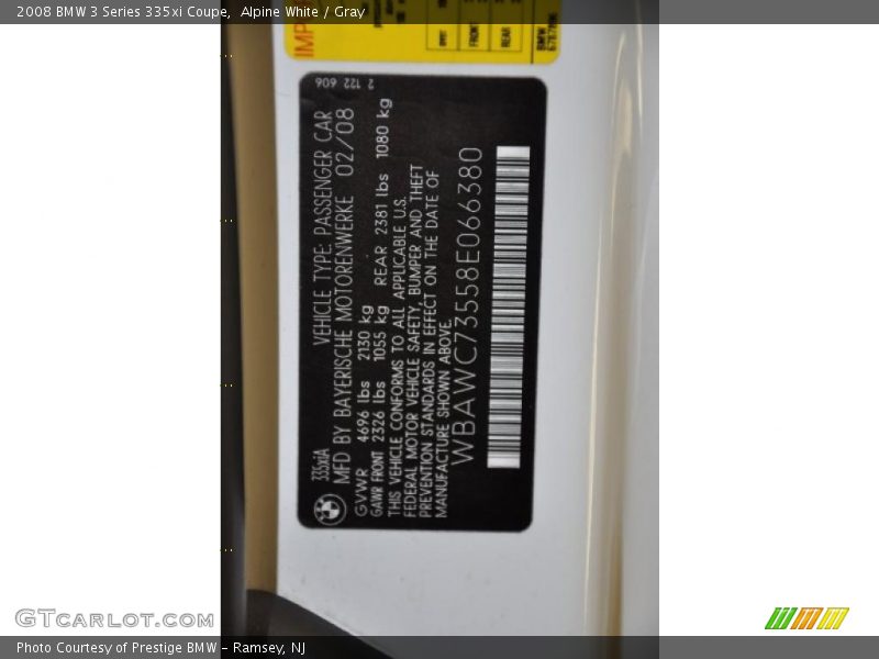 Alpine White / Gray 2008 BMW 3 Series 335xi Coupe