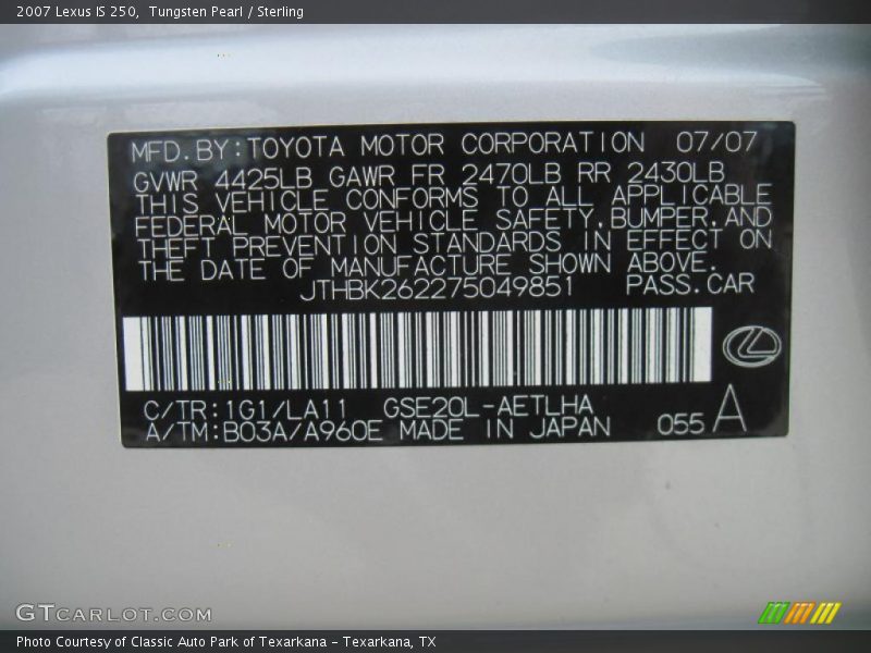 Tungsten Pearl / Sterling 2007 Lexus IS 250