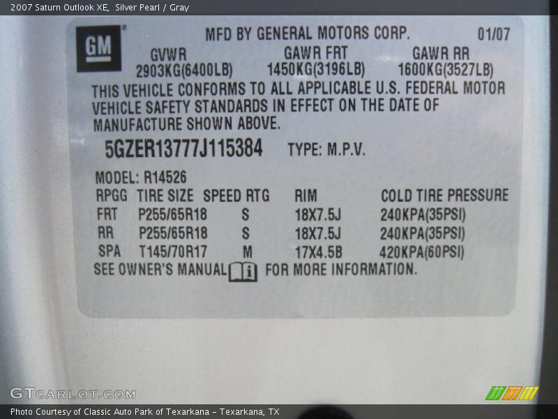 Silver Pearl / Gray 2007 Saturn Outlook XE