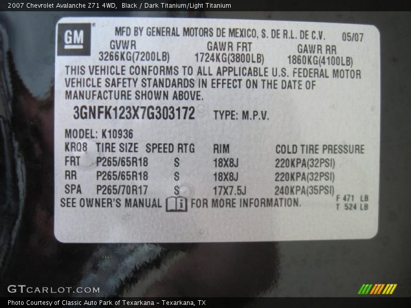 Black / Dark Titanium/Light Titanium 2007 Chevrolet Avalanche Z71 4WD