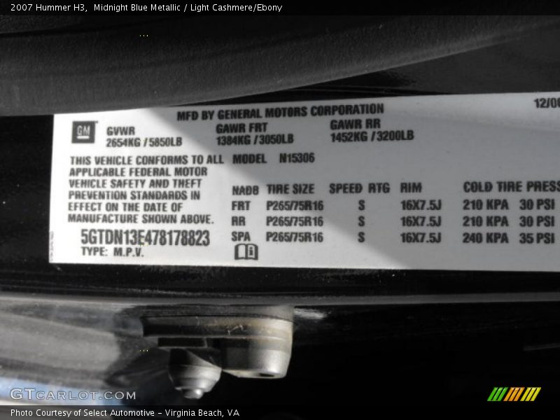 Midnight Blue Metallic / Light Cashmere/Ebony 2007 Hummer H3