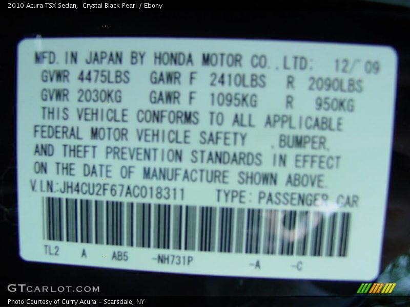 Crystal Black Pearl / Ebony 2010 Acura TSX Sedan