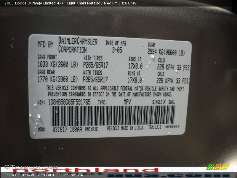 Light Khaki Metallic / Medium Slate Gray 2005 Dodge Durango Limited 4x4