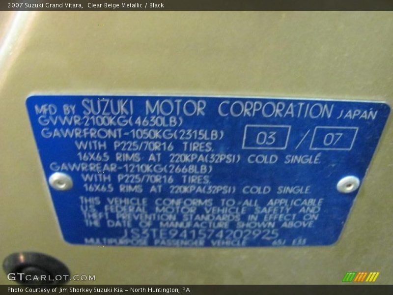 Clear Beige Metallic / Black 2007 Suzuki Grand Vitara