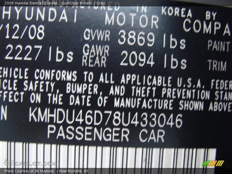 QuickSilver Metallic / Gray 2008 Hyundai Elantra SE Sedan