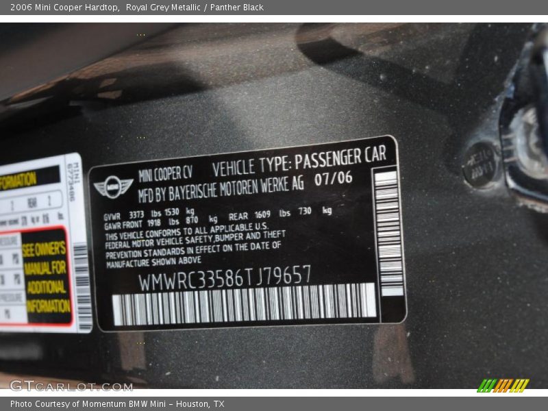 Royal Grey Metallic / Panther Black 2006 Mini Cooper Hardtop