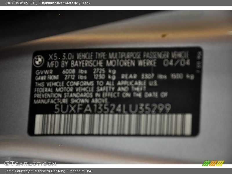 Titanium Silver Metallic / Black 2004 BMW X5 3.0i