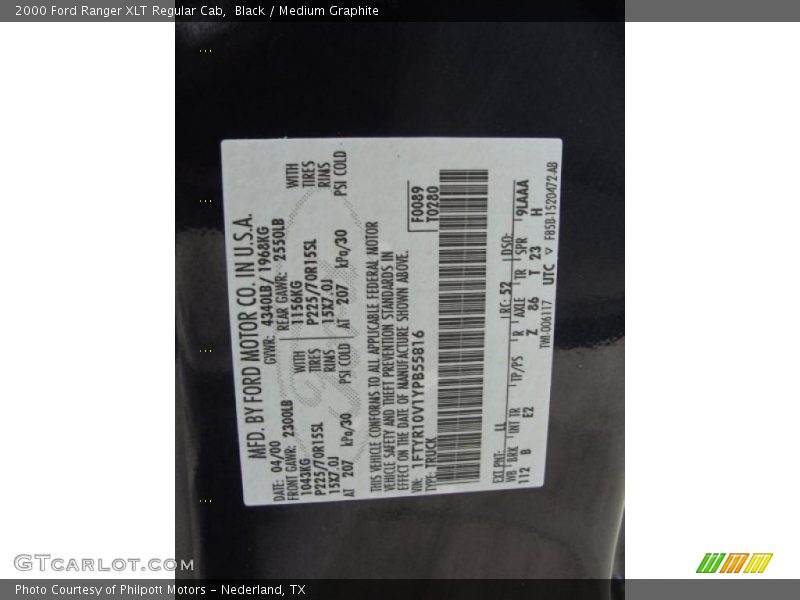 Black / Medium Graphite 2000 Ford Ranger XLT Regular Cab
