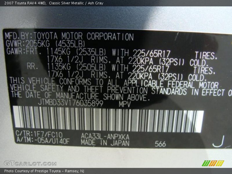 Classic Silver Metallic / Ash Gray 2007 Toyota RAV4 4WD