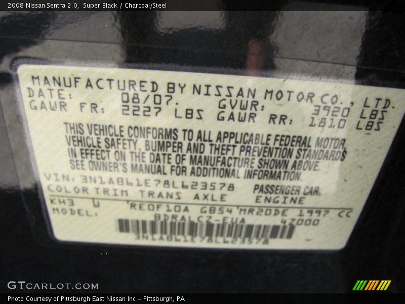 Super Black / Charcoal/Steel 2008 Nissan Sentra 2.0
