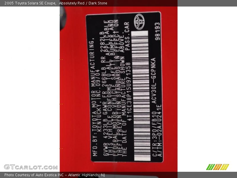 Absolutely Red / Dark Stone 2005 Toyota Solara SE Coupe