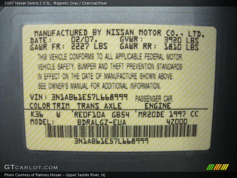 Magnetic Gray / Charcoal/Steel 2007 Nissan Sentra 2.0 SL