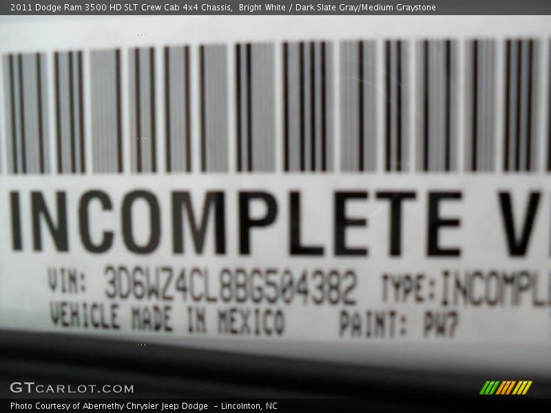 Bright White / Dark Slate Gray/Medium Graystone 2011 Dodge Ram 3500 HD SLT Crew Cab 4x4 Chassis
