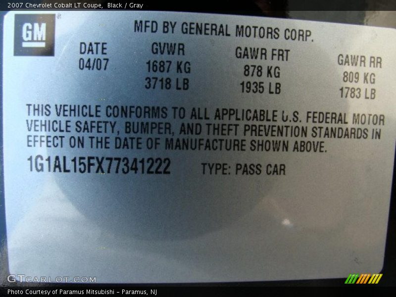 Black / Gray 2007 Chevrolet Cobalt LT Coupe