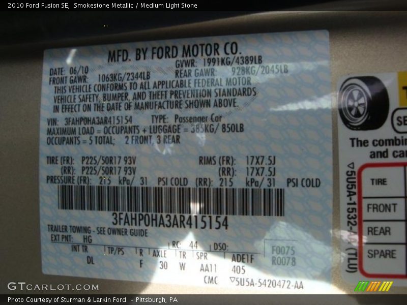 Smokestone Metallic / Medium Light Stone 2010 Ford Fusion SE