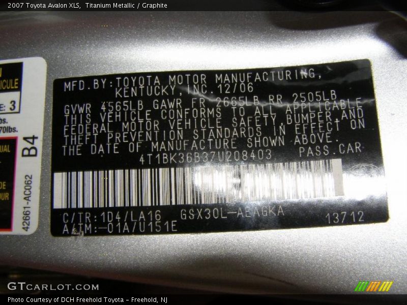 Titanium Metallic / Graphite 2007 Toyota Avalon XLS