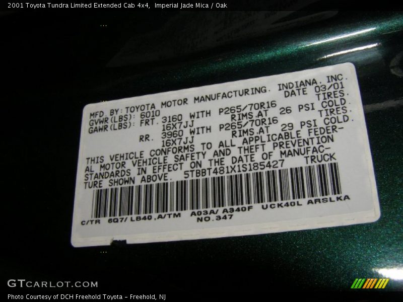 Imperial Jade Mica / Oak 2001 Toyota Tundra Limited Extended Cab 4x4