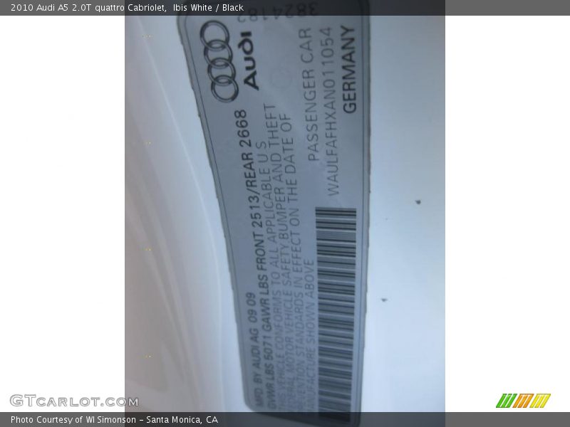 Ibis White / Black 2010 Audi A5 2.0T quattro Cabriolet