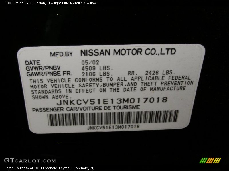 Twilight Blue Metallic / Willow 2003 Infiniti G 35 Sedan