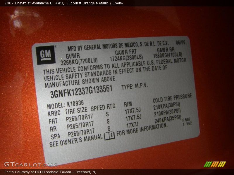 Sunburst Orange Metallic / Ebony 2007 Chevrolet Avalanche LT 4WD