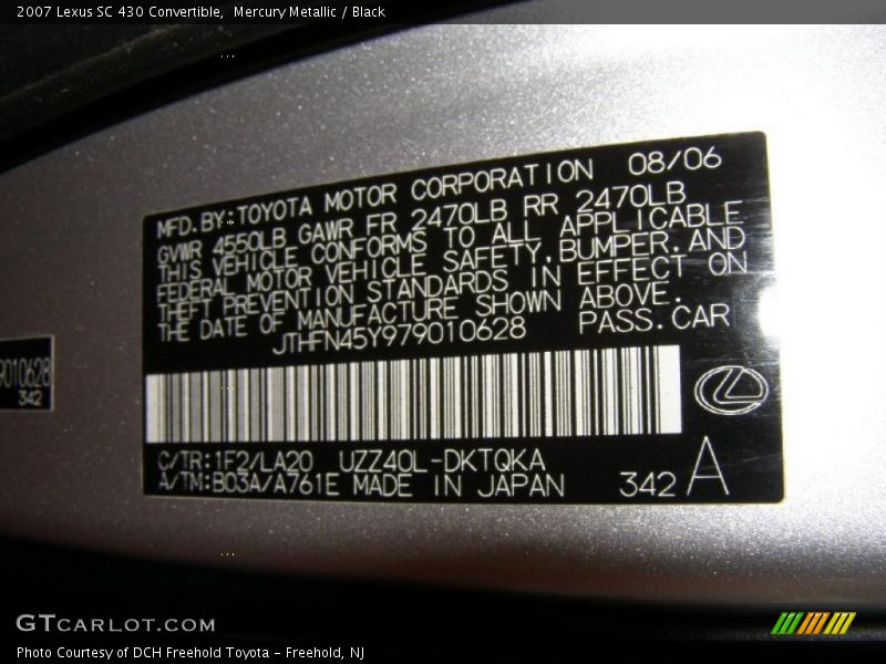 Mercury Metallic / Black 2007 Lexus SC 430 Convertible
