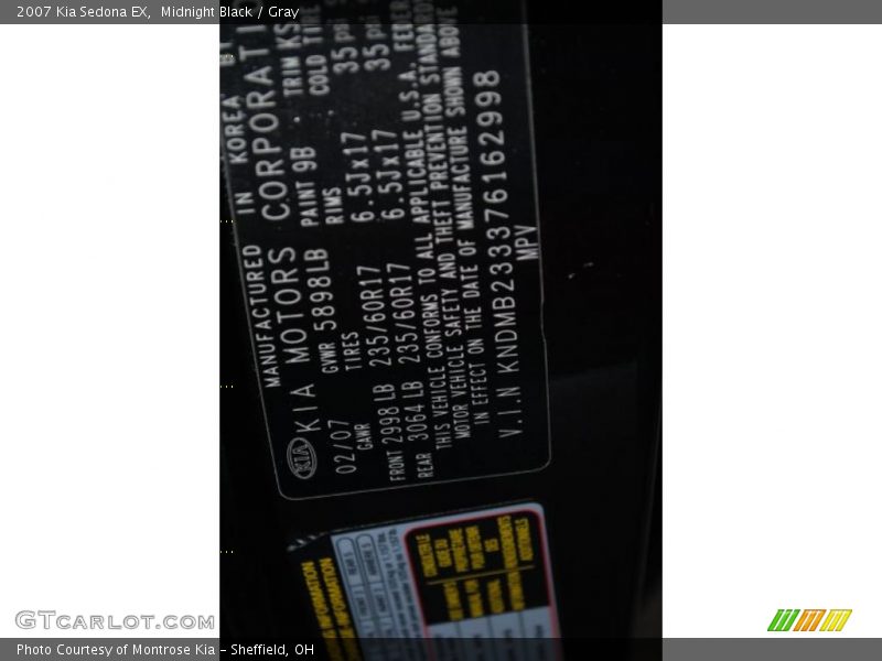 Midnight Black / Gray 2007 Kia Sedona EX