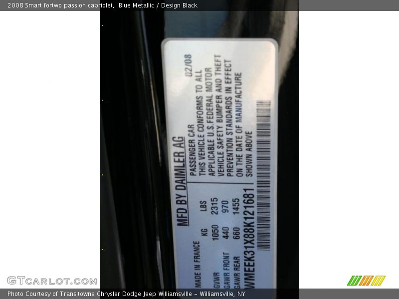 Blue Metallic / Design Black 2008 Smart fortwo passion cabriolet