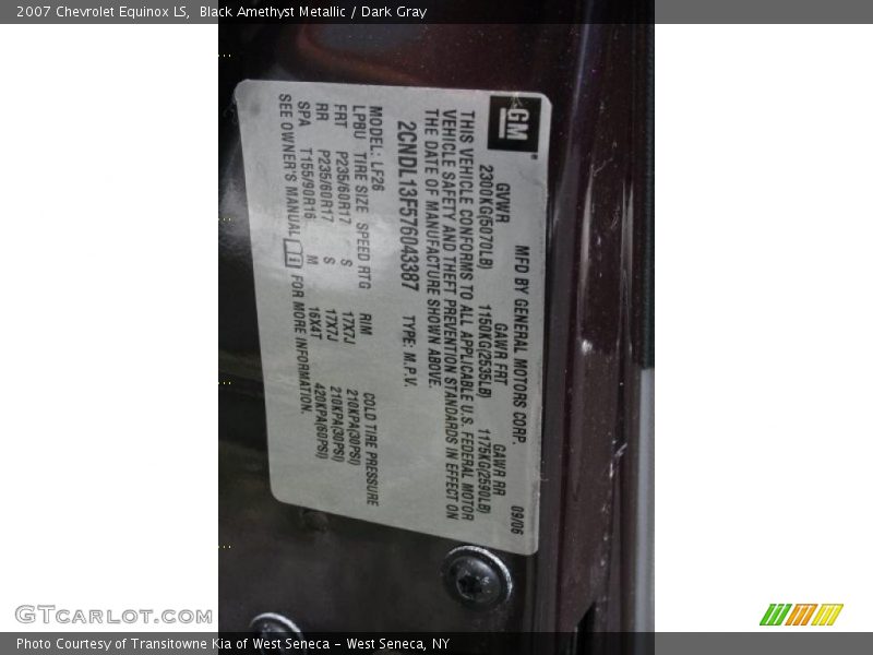 Black Amethyst Metallic / Dark Gray 2007 Chevrolet Equinox LS